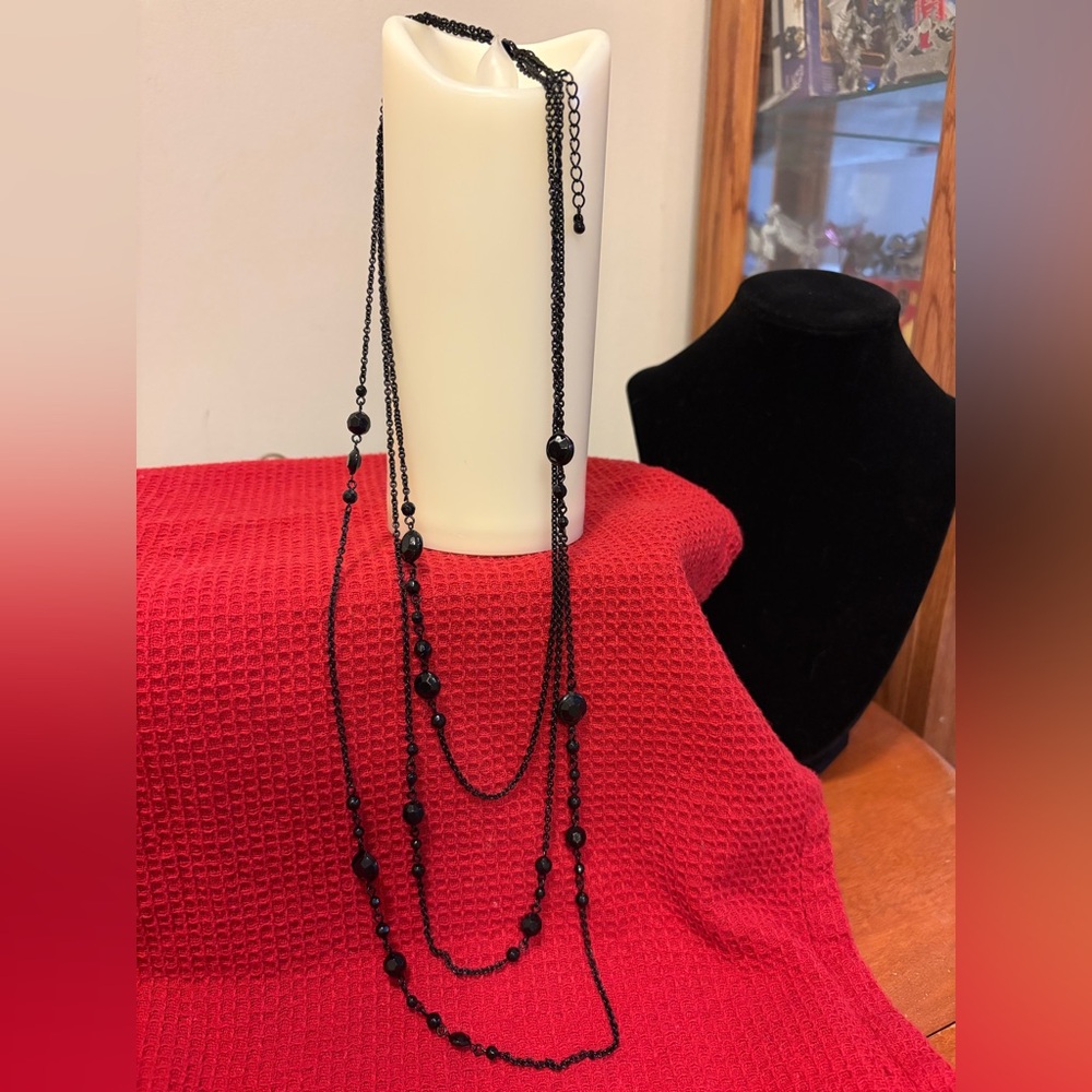 Long Black Beaded Necklace